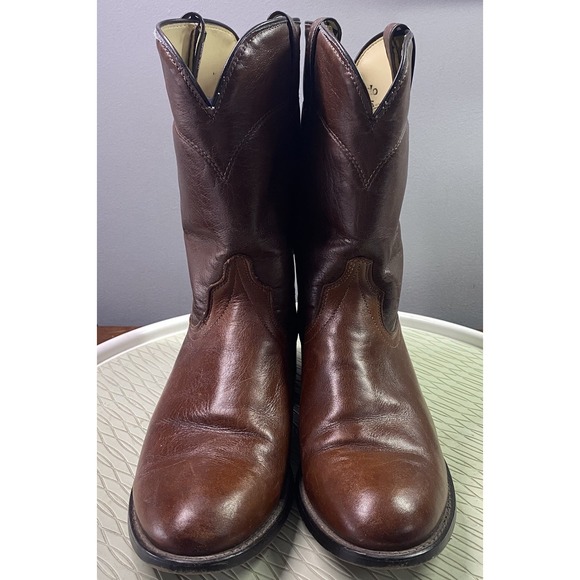 Laredo Mens Leather Cowboy Western Riding Brown Boots Pull On Made USA Sz. 9D - Picture 2 of 12